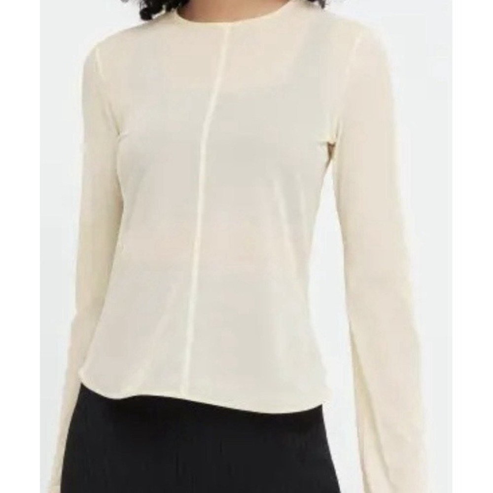 Uniqlo Mame Kurogouchi‎ Sheer Crew Neck Long Sleeve T-Shirt Cream Size XL New